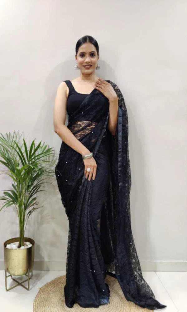 Soft Net Barosa Saree - Black