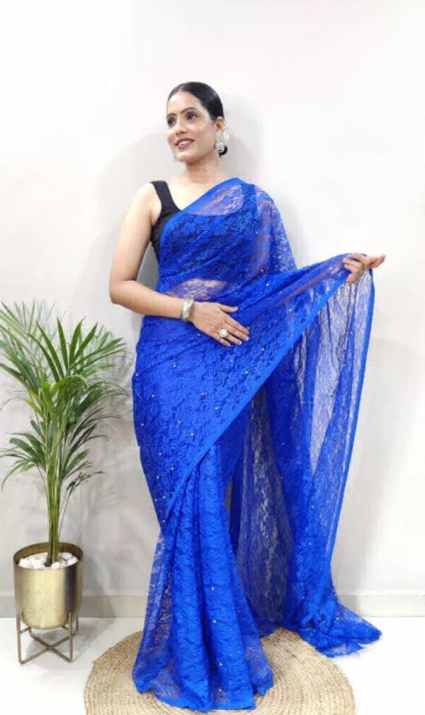 Soft Net Barosa Saree - Blue