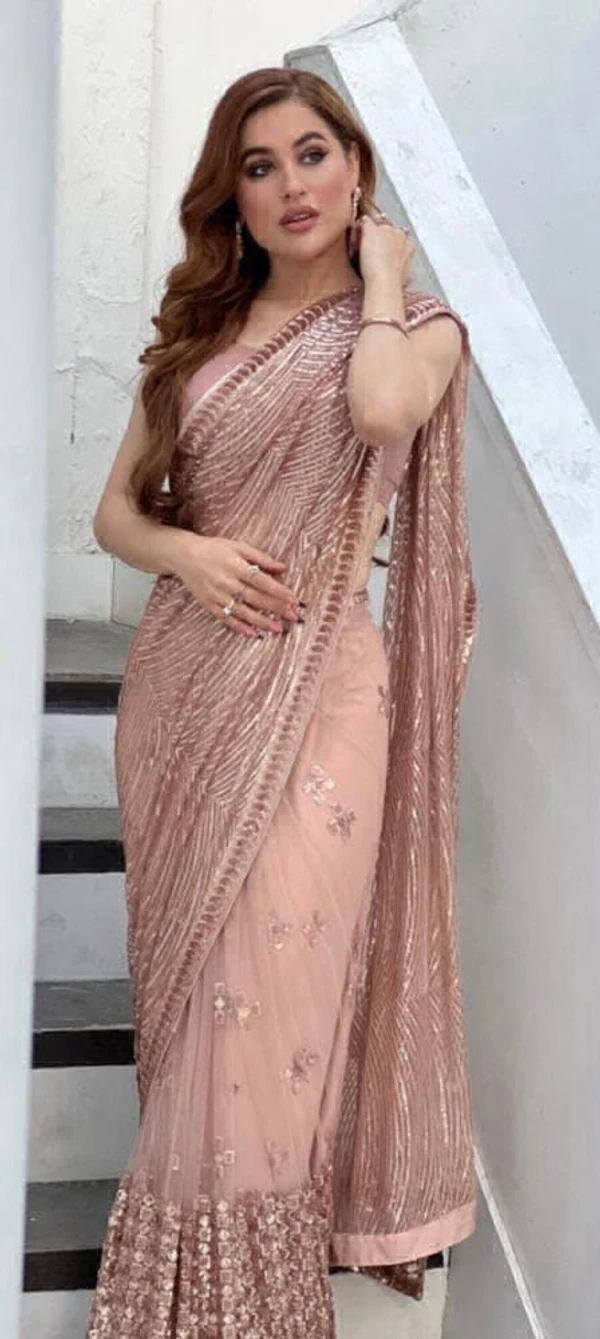Sequence Embroidery Work Saree - Raw Sienna