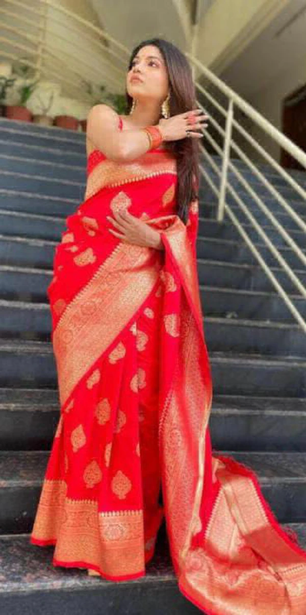 Soft Lichi Silk Saree - Red