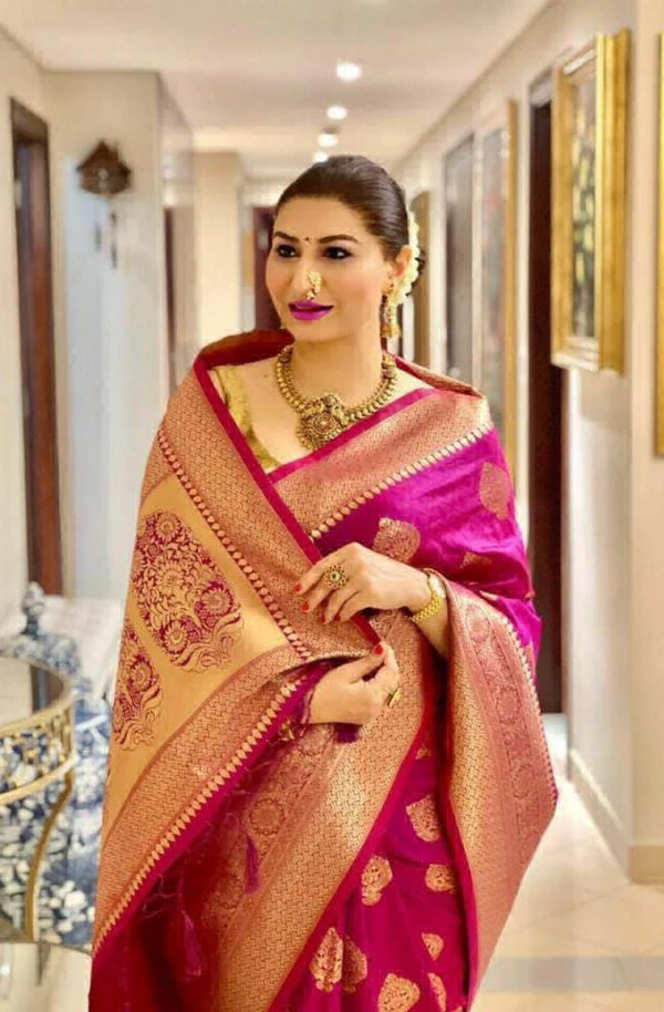 Soft Lichi Silk Saree - Mandy