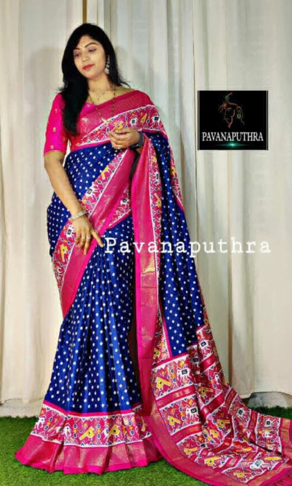 Kalamkari Patola Design Saree - Twilight Blue