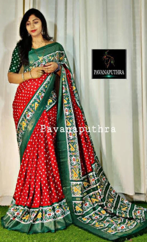 Kalamkari Patola Design Saree - Red