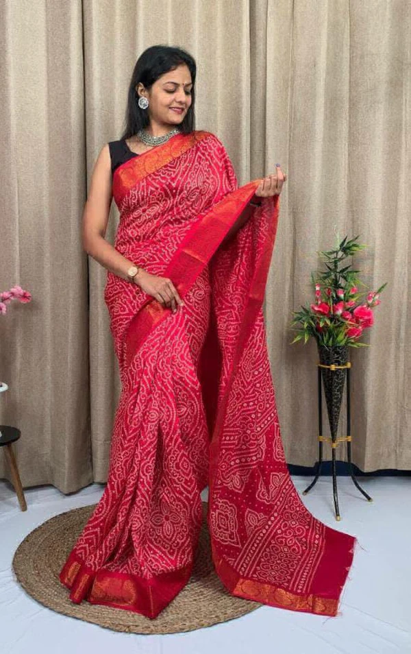 Bhandej Saree - Red