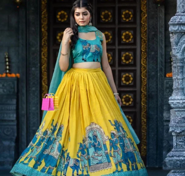 Kamlakari Lehanga Chunni Collection  - M, aqua blue