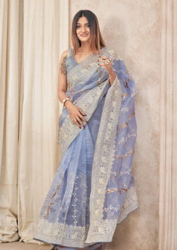 Embroidery Work Organza Saree  - Melrose