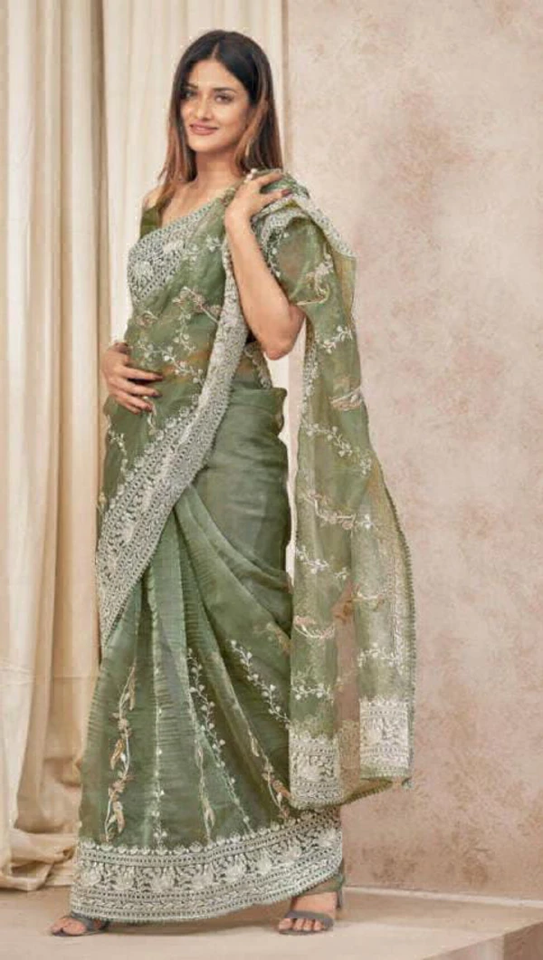 Embroidery Work Organza Saree  - Japanese Laurel