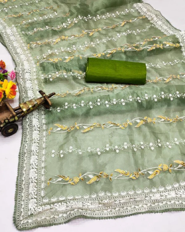 Embroidery Work Organza Saree  - Japanese Laurel