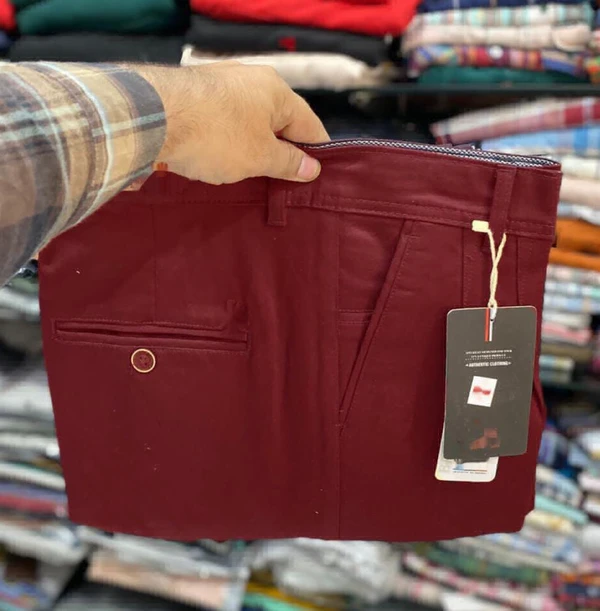 Mens Cotton Trousers  - Maroon, XL