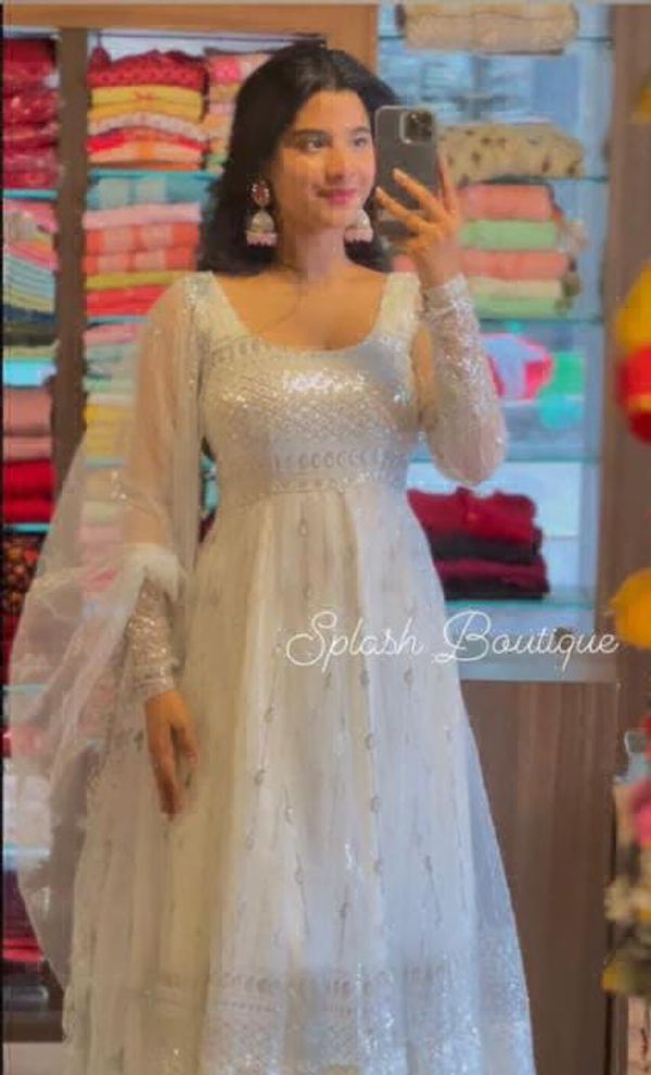 Beautiful Embroidery Gown  - White, M