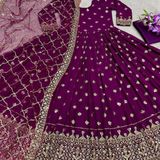 Embroidery Sequence Work Gown - Purple, Free Up To 42