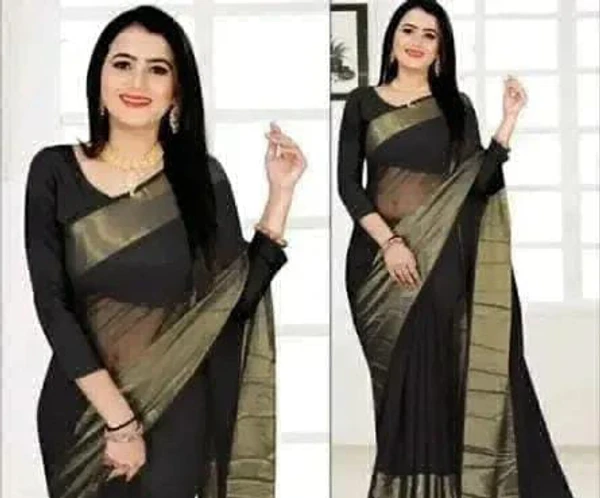 Chiffon Zari Border Saree - Black