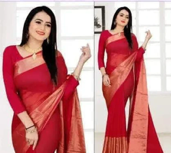 Chiffon Zari Border Saree - Red