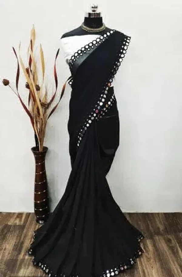 Mirror Lace Work Saree - Black