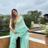 Sequence Work Saree - Bright Turquoise