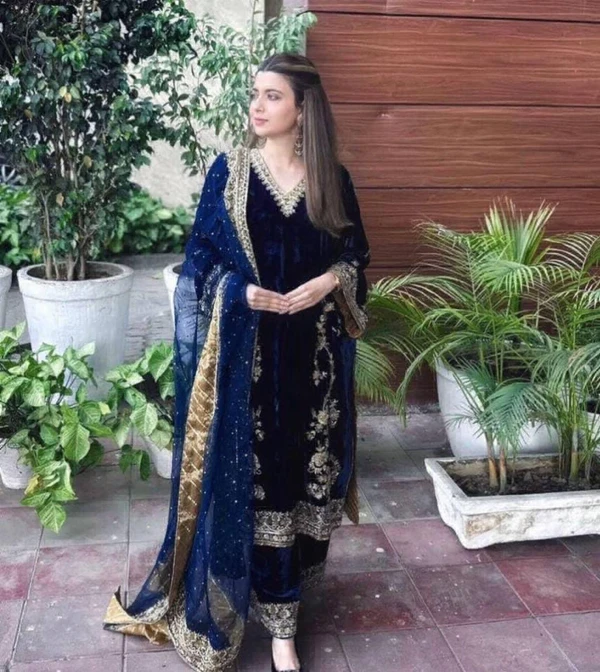 Beautiful Heavy Embroidery Suit  - Blue, Free Up To 42