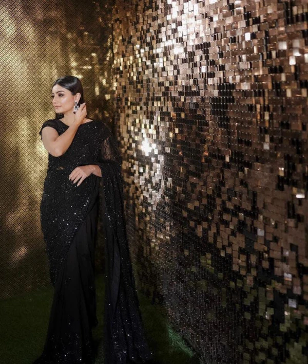 Sequence Work Saree - Black