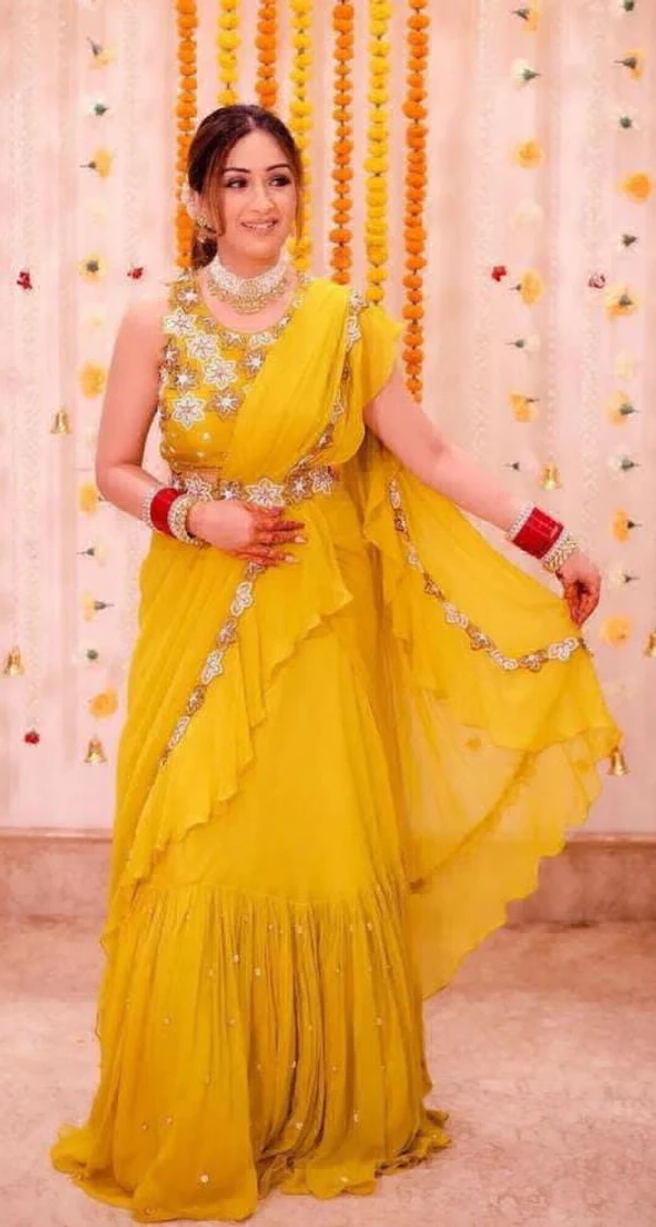 Haldi Function Special Lehanga Saree - Yellow