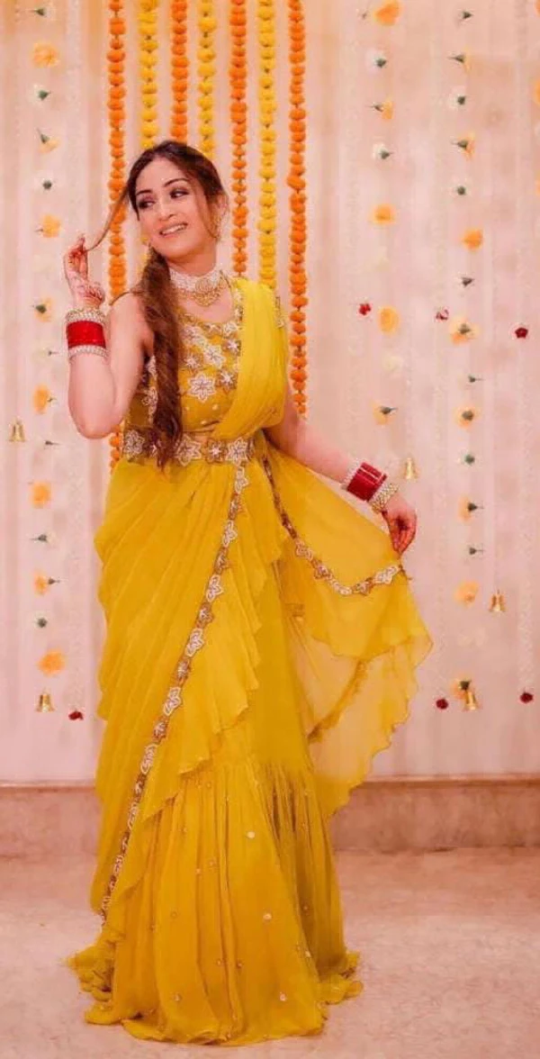 Haldi Function Special Lehanga Saree - Yellow