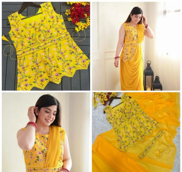 Haldi Function Special Saree With Koti - Yellow