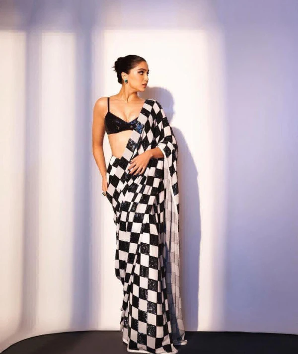 New Collection Check Box Sequence Saree 