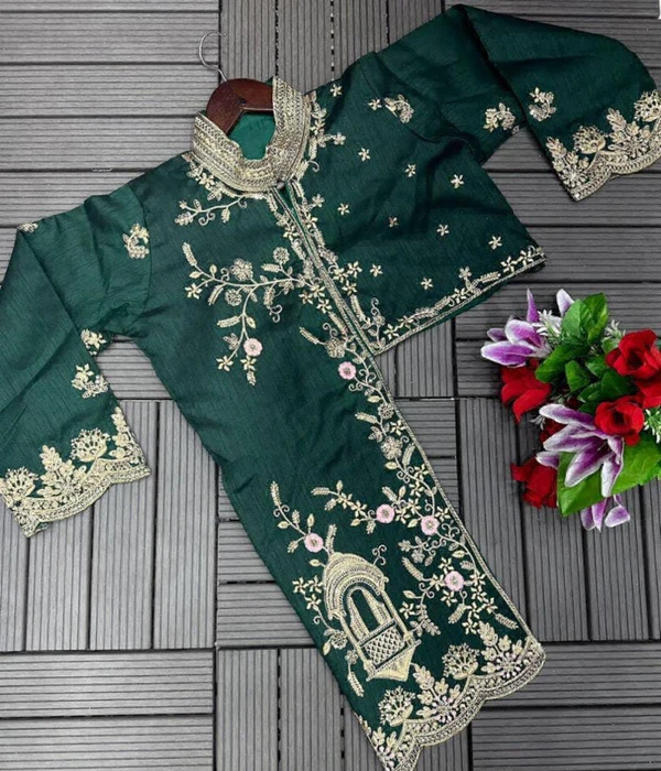 Ready To Wear Saree With Koti  - Green, Free Up To 42