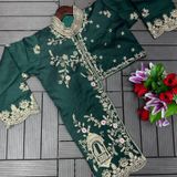 Ready To Wear Saree With Koti  - Green, Free Up To 42