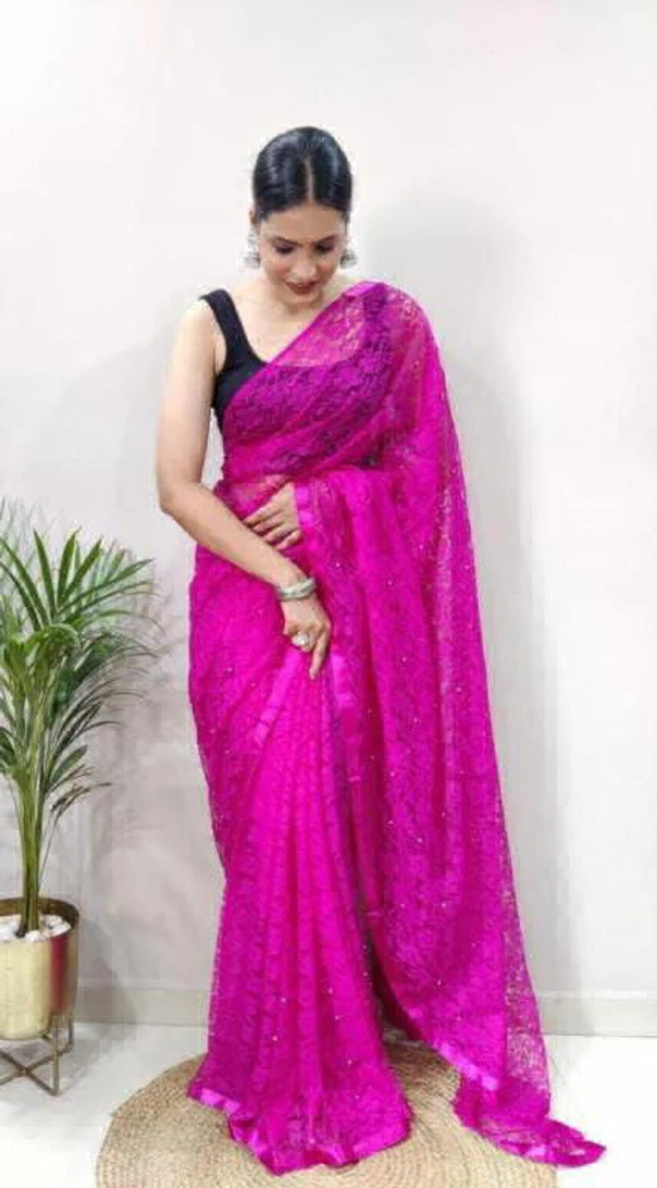 Beautiful Net Braso Saree - Red