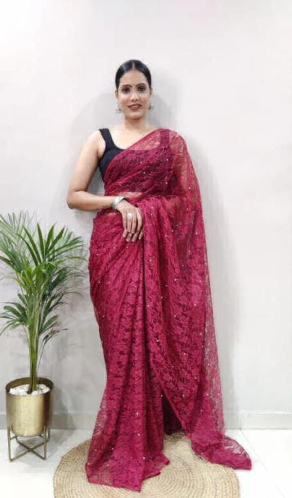 Beautiful Net Braso Saree - Red