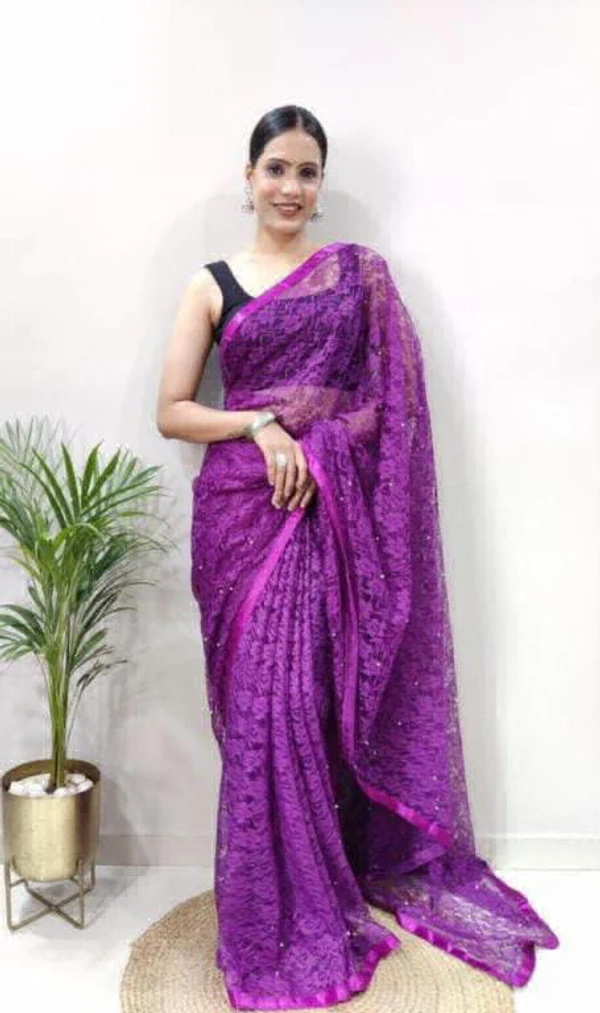 Beautiful Net Braso Saree - Purple