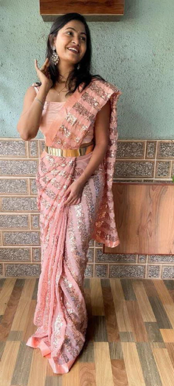 Ready To Wear Saree  - Peach