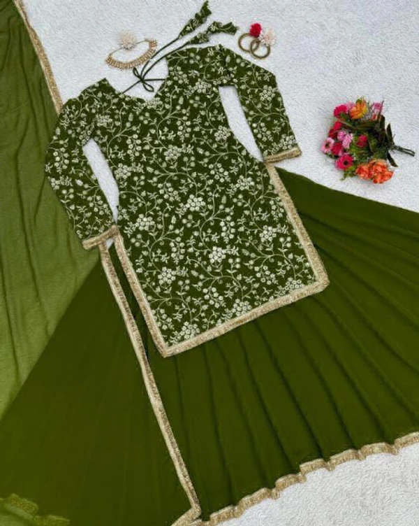 TOP LEHANGA DUPTTA  - Green, XL