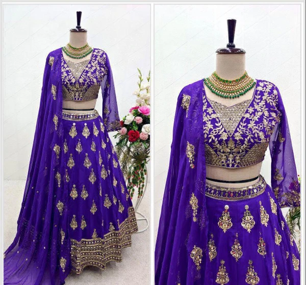 Beautiful Embroidery Work Gown  - Blue, M