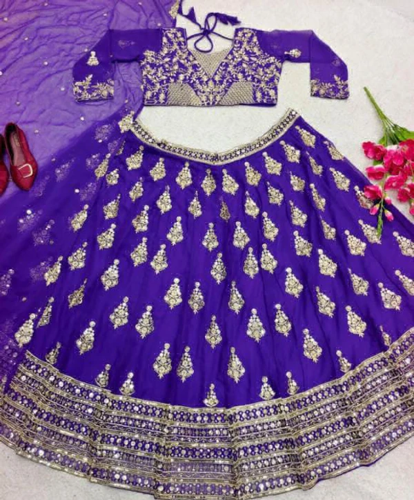 Beautiful Embroidery Work Gown  - Blue, M