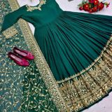 Beautiful Embroidery Work Gown  - Green, L