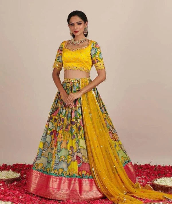 Beautiful Printed Lehanga Chunni Collection  - Yellow, XXL