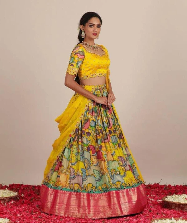 Beautiful Printed Lehanga Chunni Collection  - Yellow, XXL