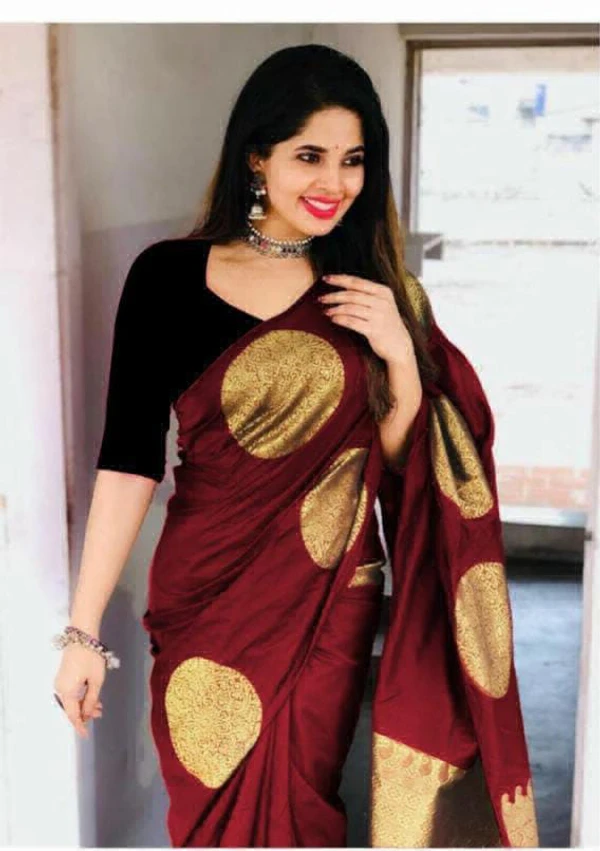 Soft Lichi Silk Saree - Maroon