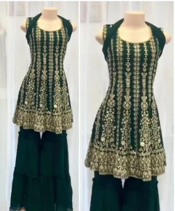 Party Wear Sharara Set  - Green, Free Size Up To 42