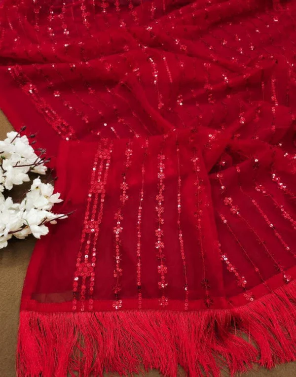 Beautiful Soft Net Saree - Red