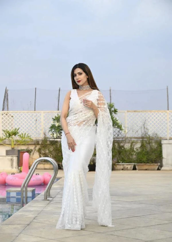 Beautiful Bollywood Soft Net Saree  - White