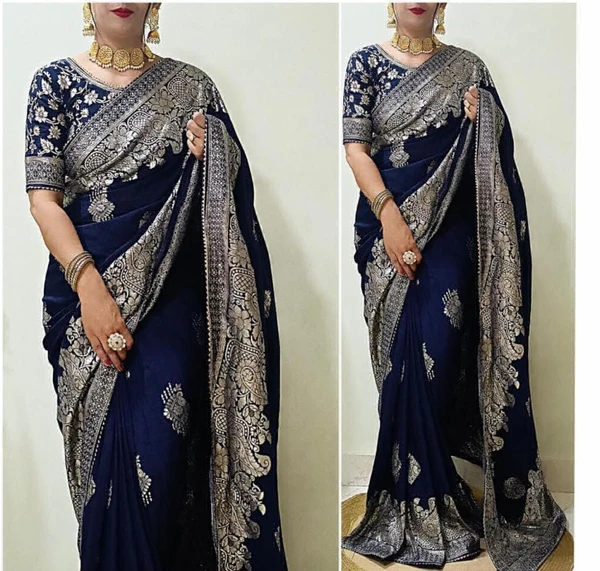 Beautiful Dola Silk Saree - Navy Blue