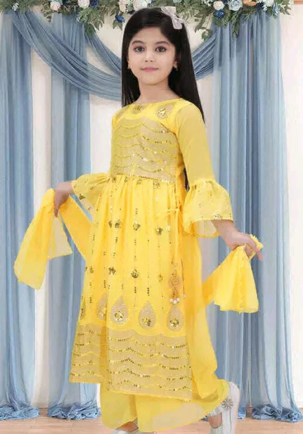 Girls Dress Kurta Plazo Duptta Set  - 1-2, Yellow