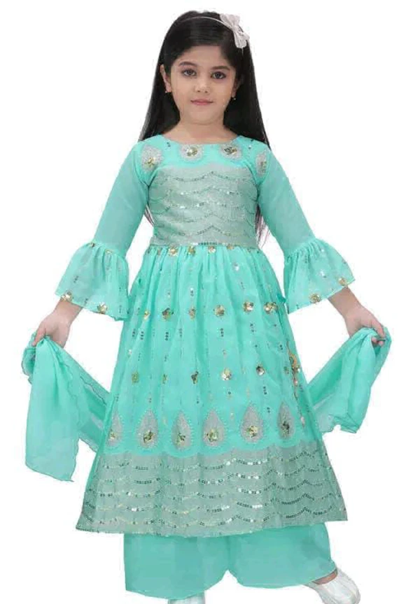 Girls Dress Kurta Plazo Duptta Set  - 3-4, Green