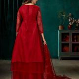 Net Embroidery Suit Material  - Red