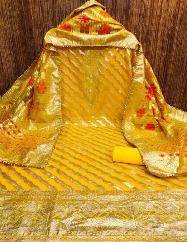 Jacquard Dress Material  - Yellow