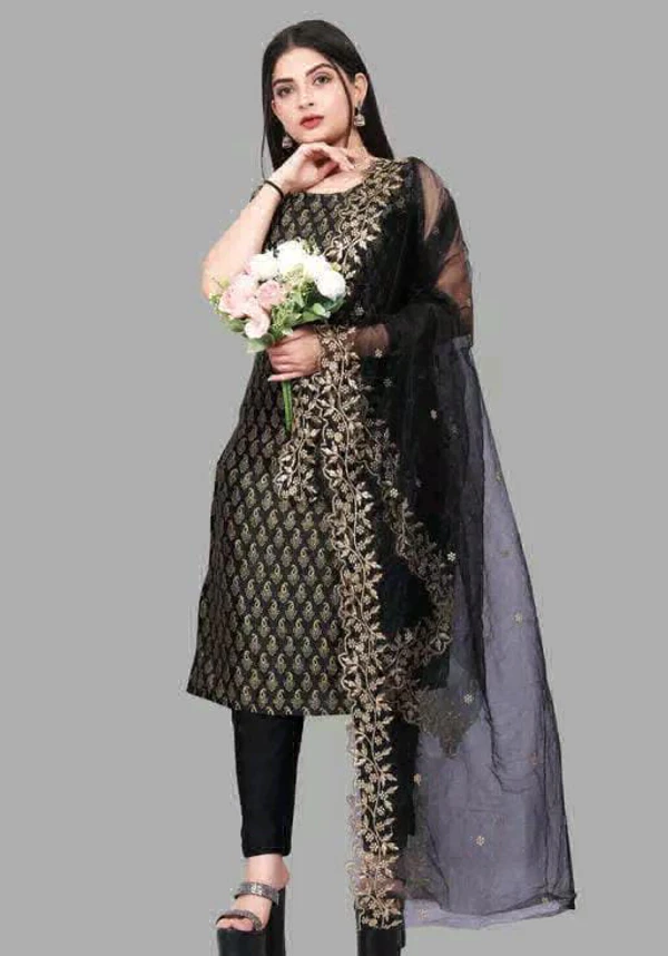 Beautiful Banarai Silk Suit Fabric  - Black