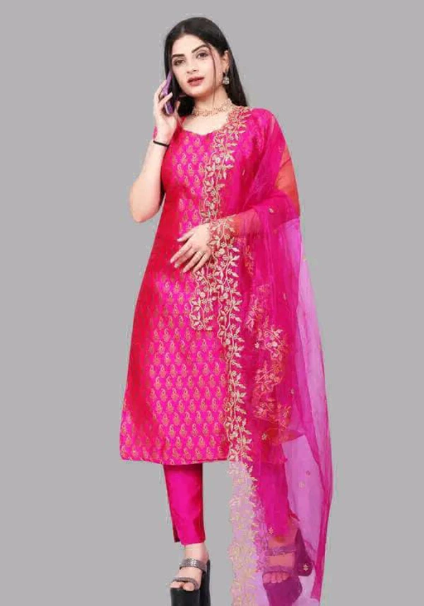 Beautiful Banarai Silk Suit Fabric  - Rani