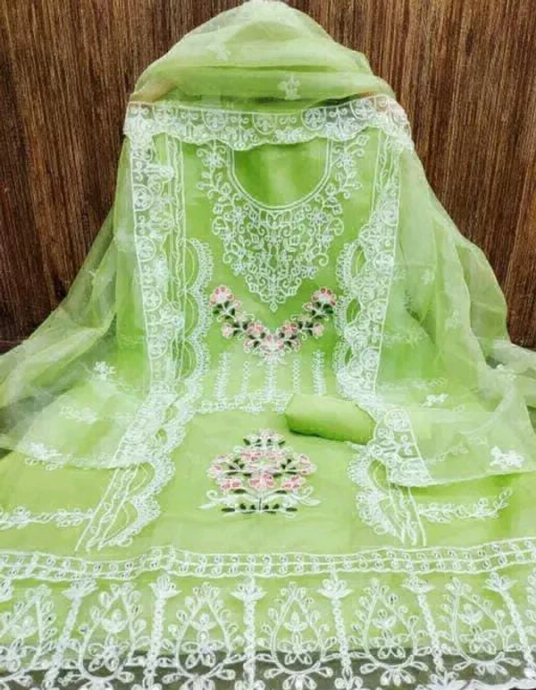 Beautiful Organza Embroidery Suit Material  - Green