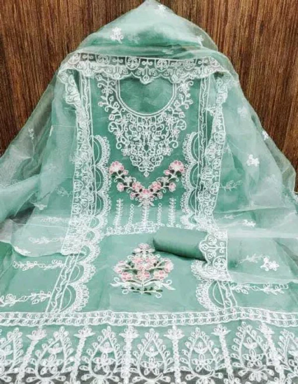 Beautiful Organza Embroidery Suit Material  - Green